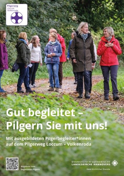 Plakat „Gut begleitet – Pilgern Sie mit uns!“